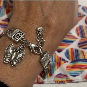 Butterfly Brighton Red Silver Woven Bracelet adjustable length